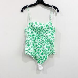 Zara green printed poplin bodysuit